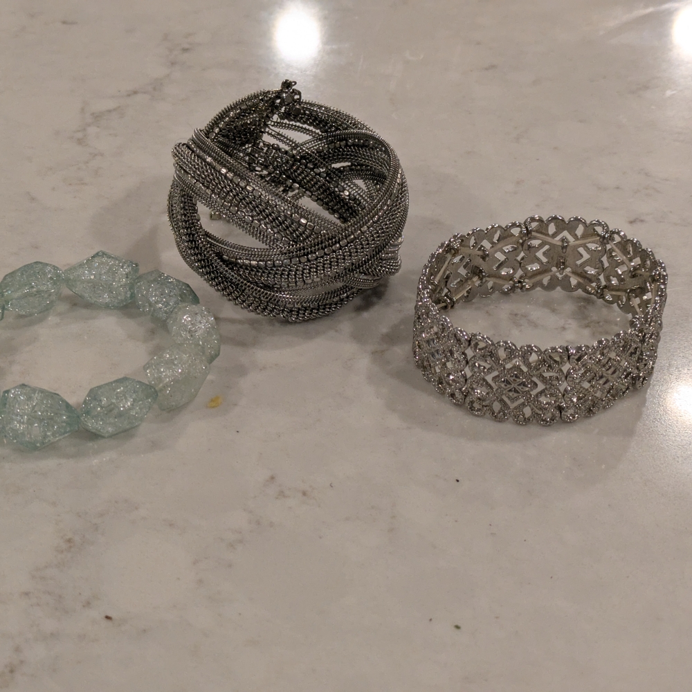 Elegant Silver and Blue Women's Jewelry Set Of 3 Bracelets